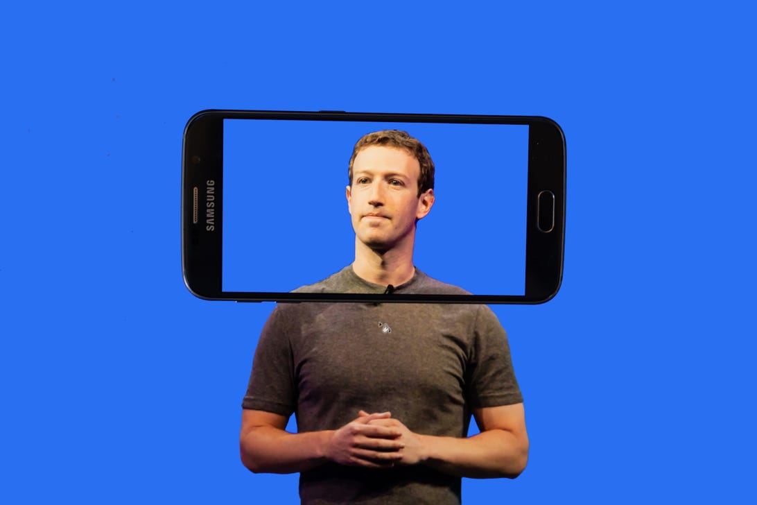 Mark Zuckerberg framed by a smartphone screen