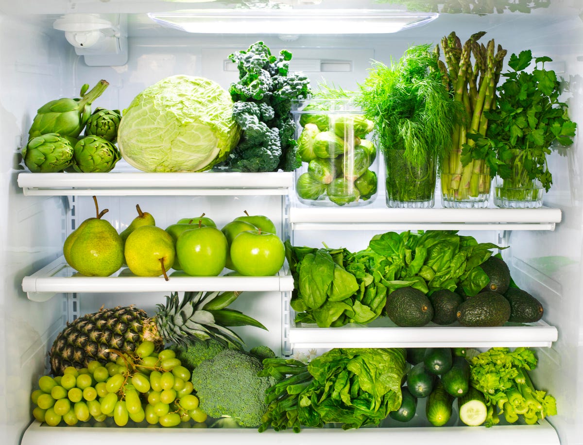 green fruits and vegetables in fridge