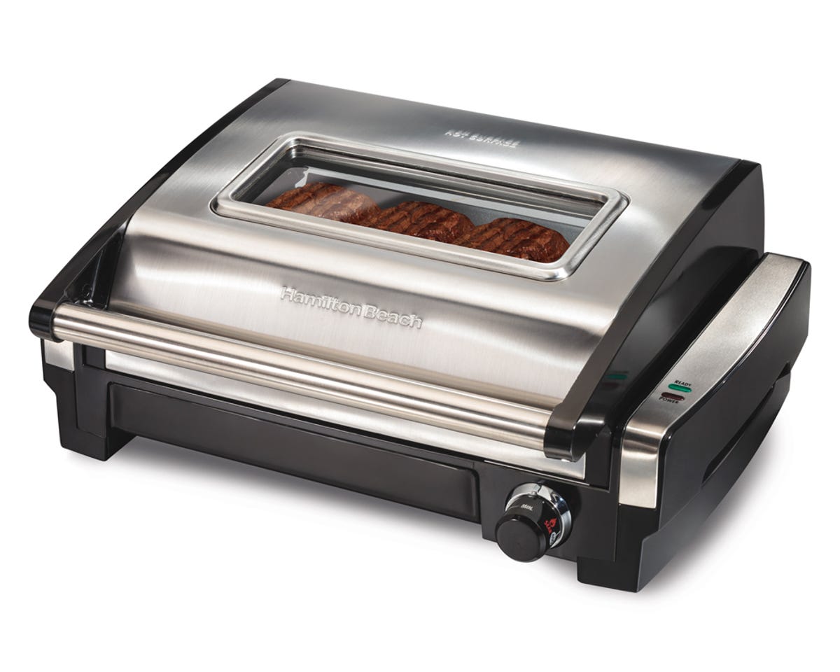 The new Hamilton Beach Searing Grill lets you peak under the lid without letting the heat out.