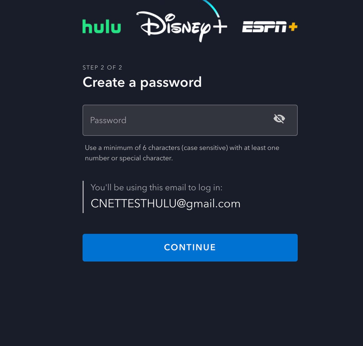 a popup asking you to create a password