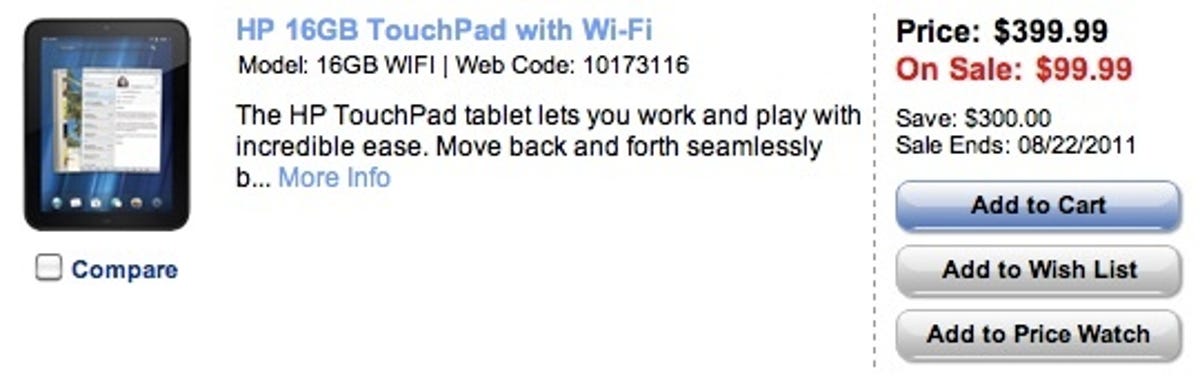 HP TouchPad fire sale at Best Buy in Canada.
