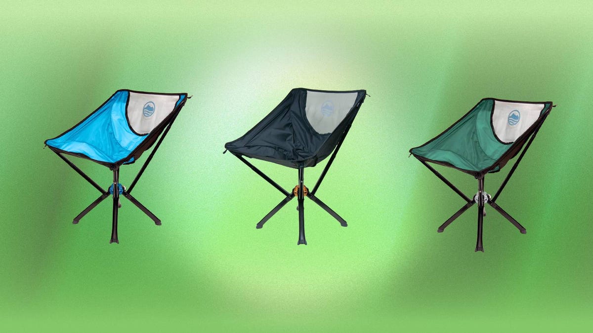 Three different color Cliq chairs against a green background.