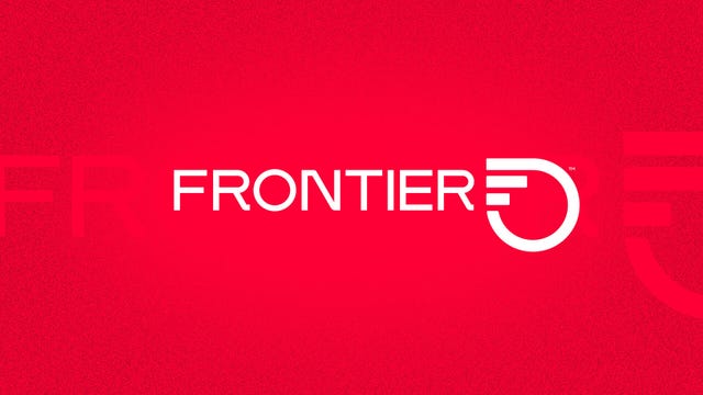 Frontier logo on a red background