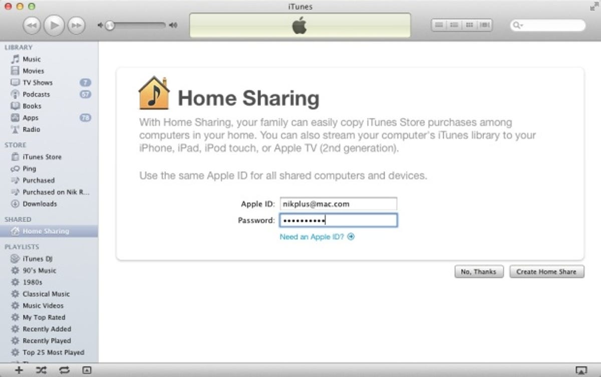 iOS 5 home sharing account