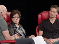 <p>Snap CEO Evan Spiegel speaks with Recode co-founder and tech journalist Kara Swisher and Scott Galloway, a professor at New York University's Stern School of Business, at Vox Media's Code Conference on Wednesday.</p>
