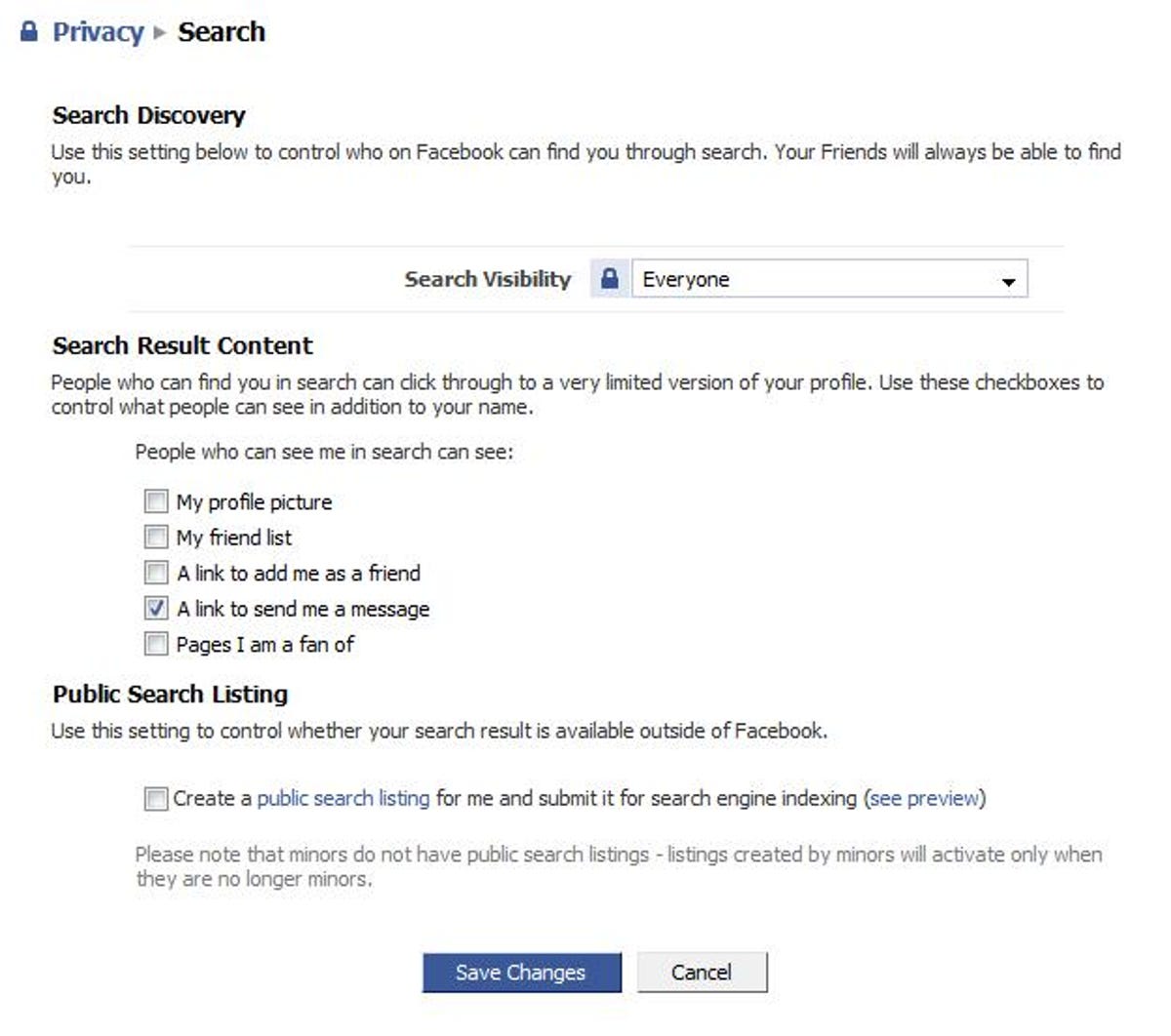 Facebook search privacy settings