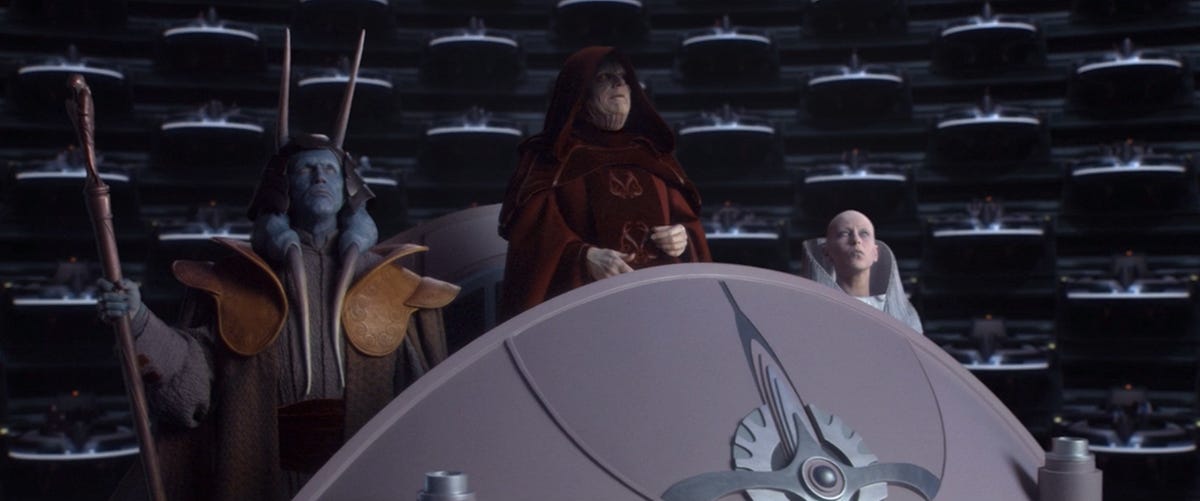 L'Empereur Palpatine déclare la formation de l'Empire Galactique au Sénat dans Star Wars : La Revanche des Sith