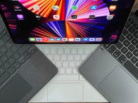<p>iPad Pro keyboard options: Logitech Combo Touch (left), Magic Keyboard (middle), Brydge Max 12.9+ (right).</p>