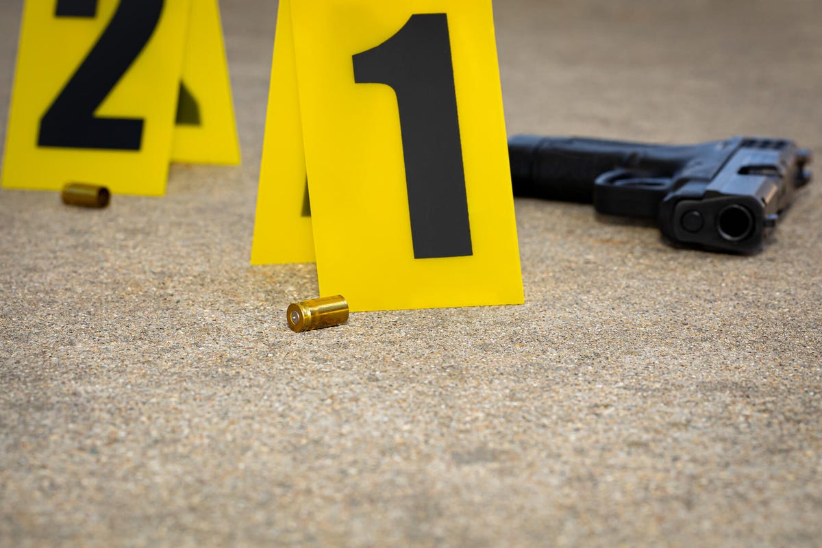 A handgun at a crime scene