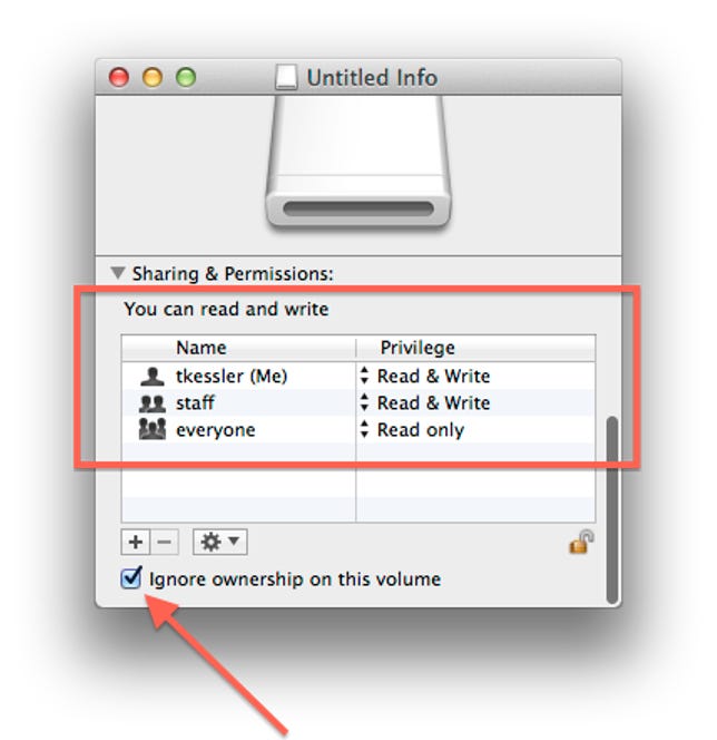 Permissions settings for external hard drives in OS X