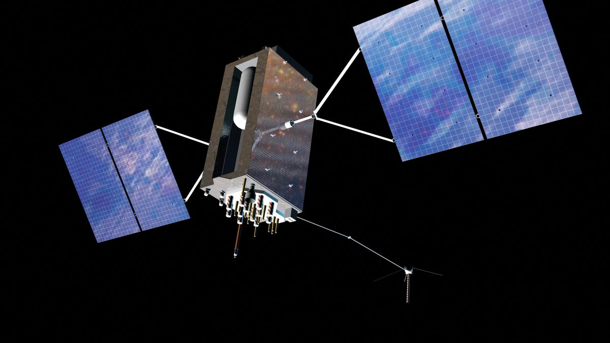 Artist's rendering of a GPS III satellite in orbit.