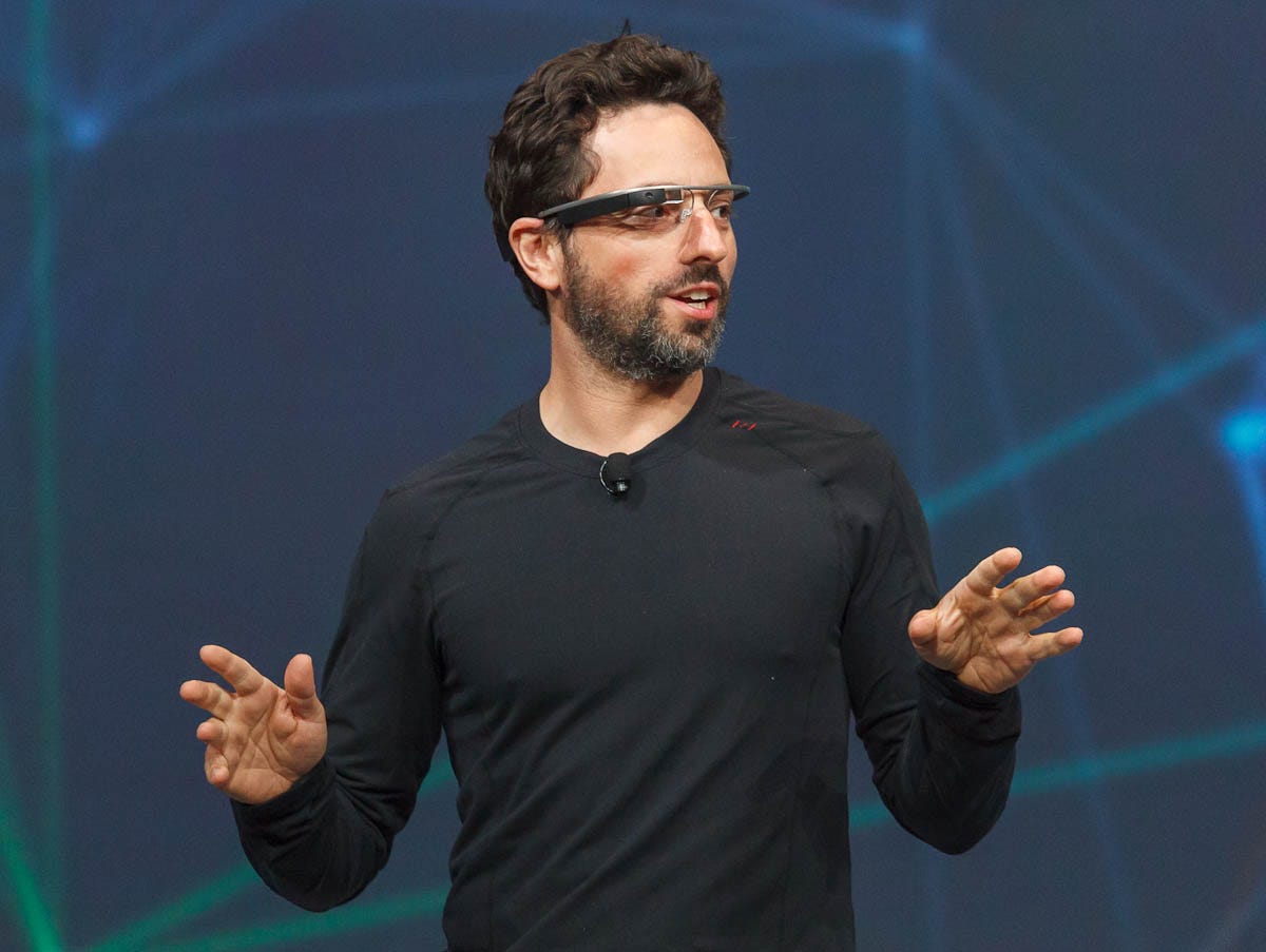 Google co-founder Sergey Brin touts the Project Glass computerized glasses at the Google I/O show.