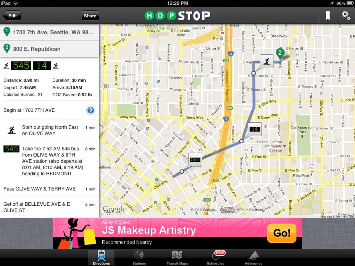 HopStop transit map and route directions
