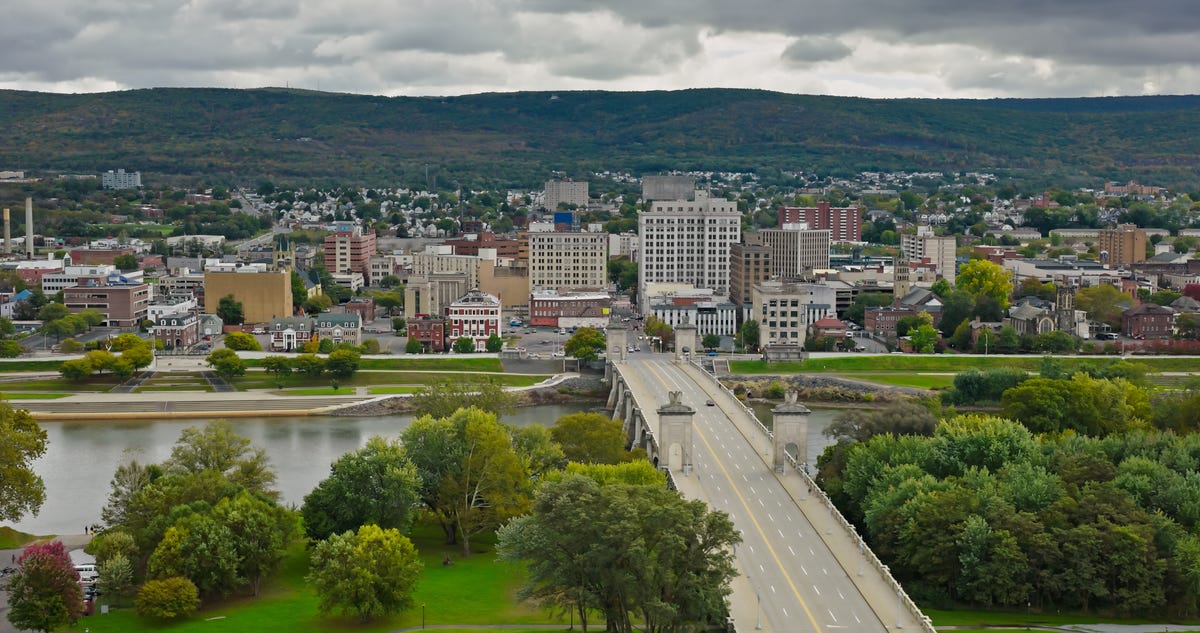 View of Wilkes-Barre, Pennsylvania under an overcast sky.