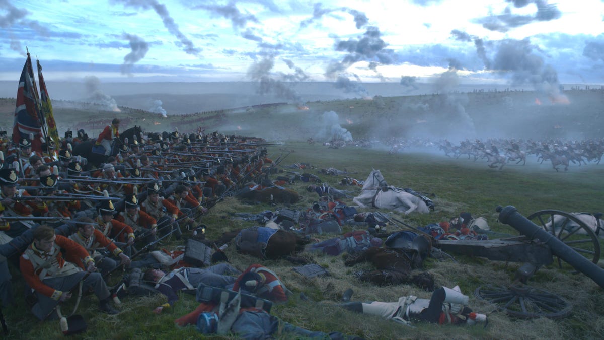Many of the elements in this image of the Battle of Waterloo were added digitally, such as the charging armies, wounded soldiers and smoke.
