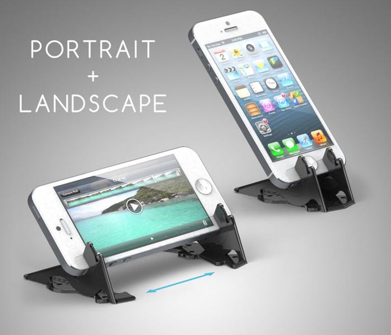 The Pocket Tripod can hold your iPhone vertically or horizontally.