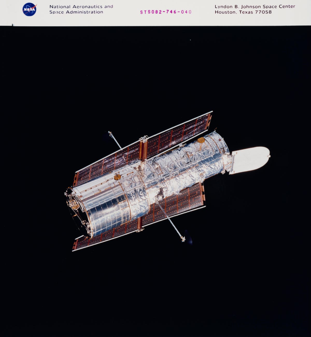 Hubble against the black background of space.