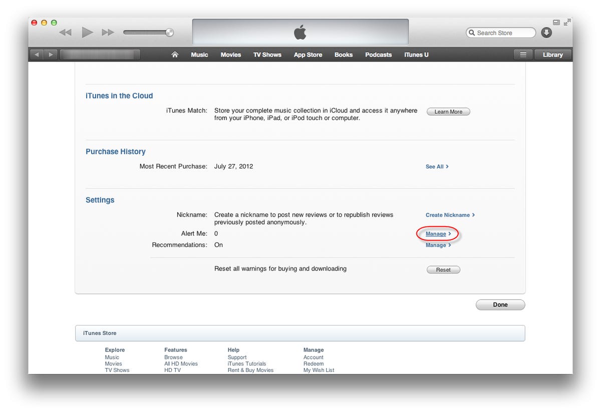 Manage alerts in iTunes