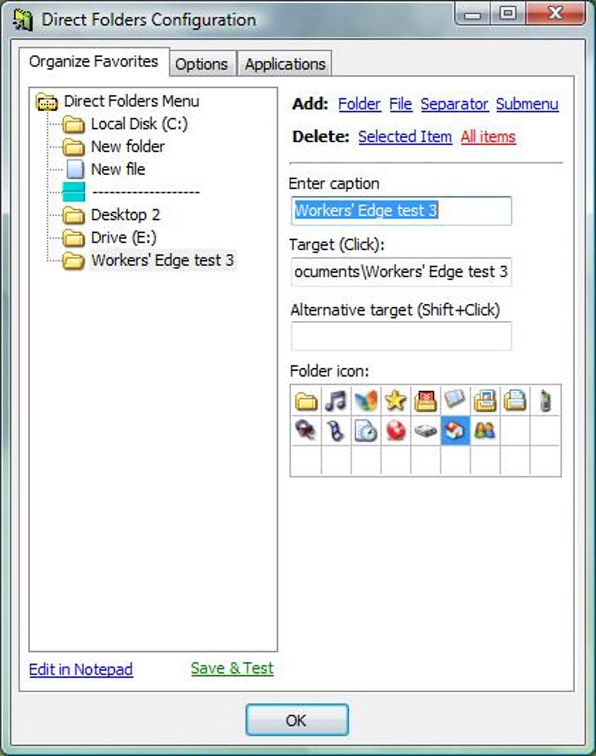 Direct Folders Configure dialog box