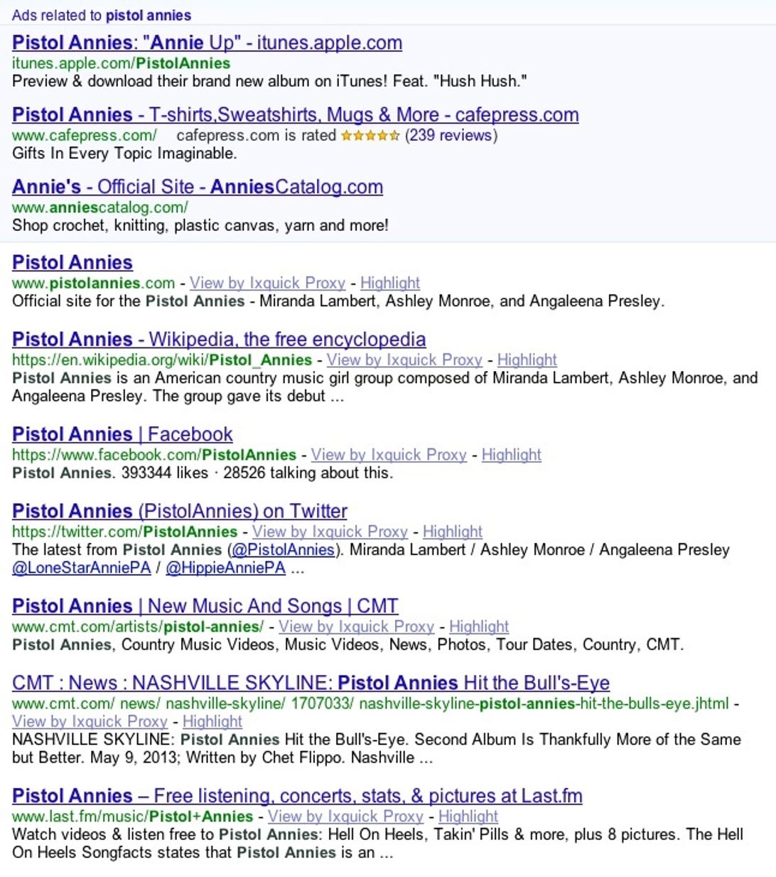 Startpage search results for "Pistol Annies"