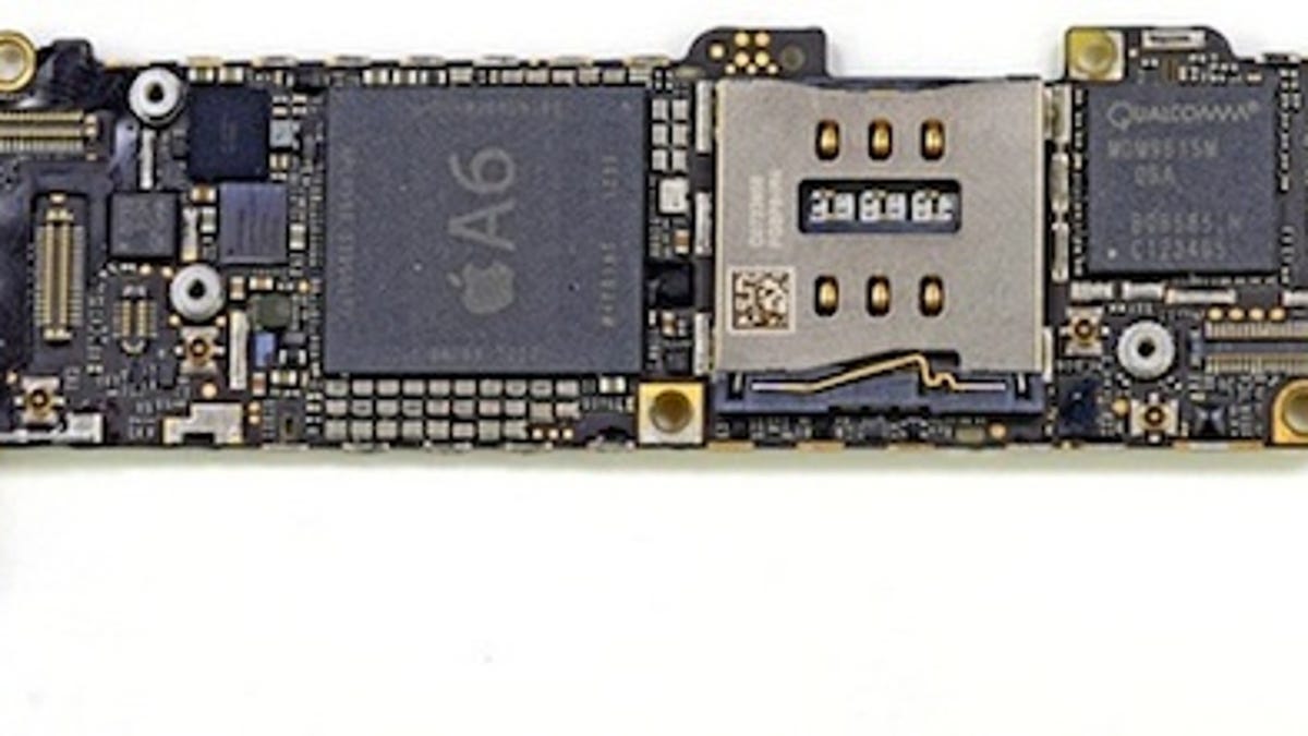 iPhone 5 circuit board: Samsung makes the A6 chip for Apple and supplies other parts like flash memory and displays.  That multibillion dollar supply relationship could be in jeopardy, according to a report.