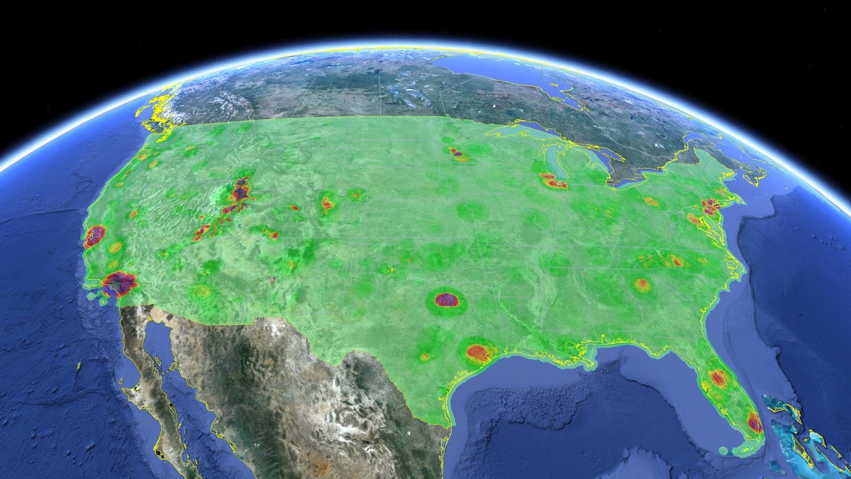 Google&apos;s database of free white space shows lots of green areas with unused capacity for wireless networks.