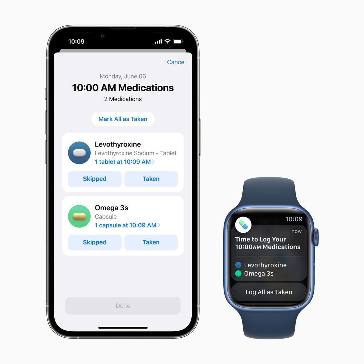 Apple medicatie tracker op iPhone en Apple Watch.