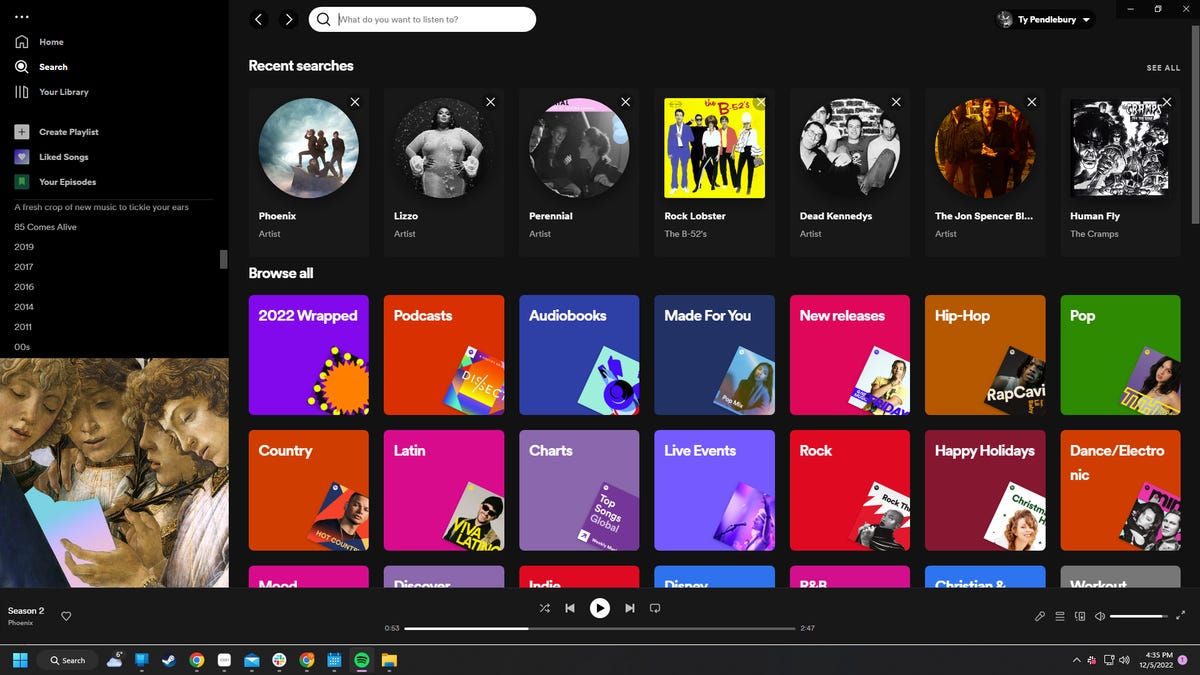 The desktop version of Spotify on a Windows computer