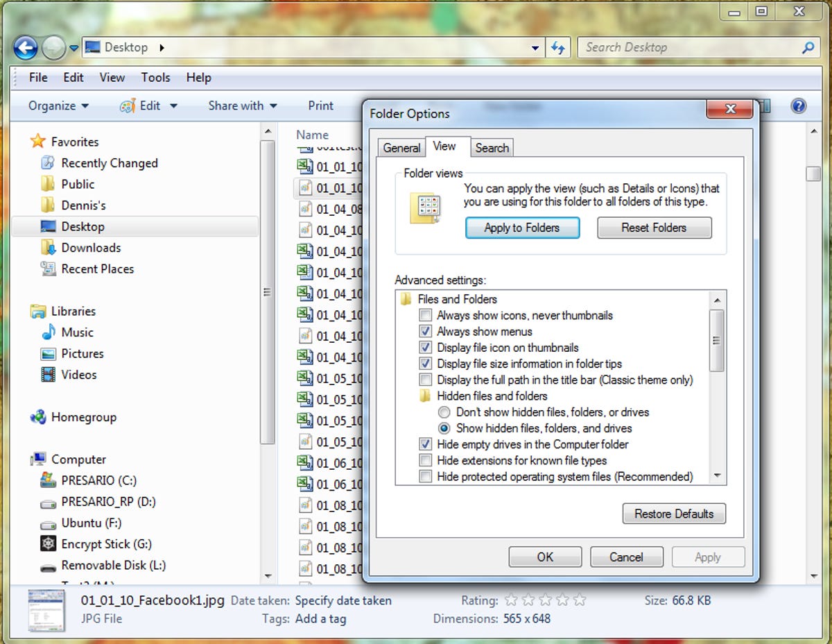 Windows Explorer Folder Options dialog