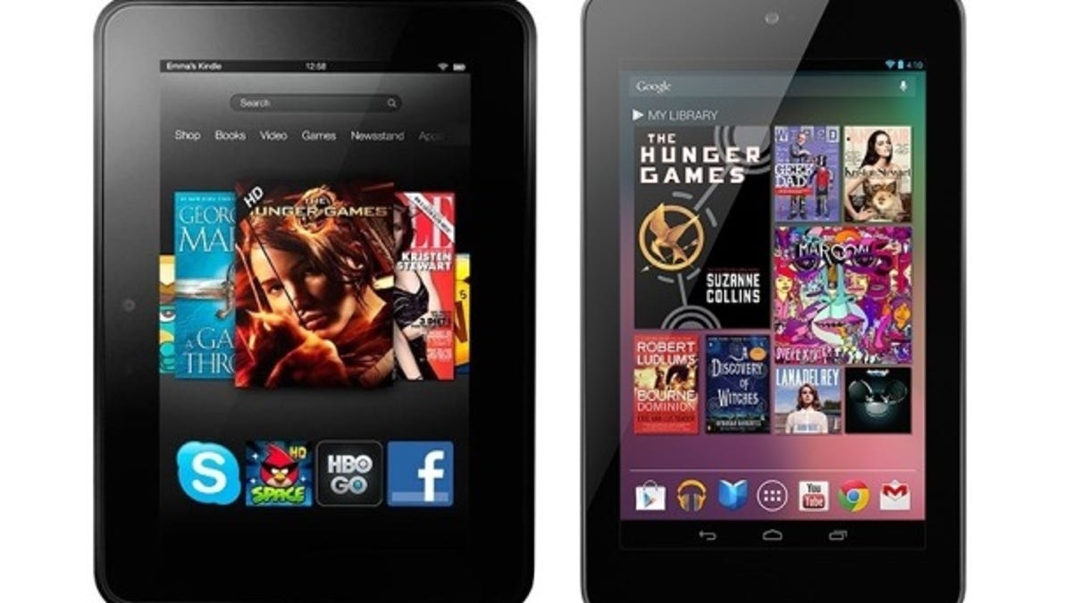 Amazon&apos;s Kindle Fire HD on the left and Google&apos;s Nexus 7 on the right.