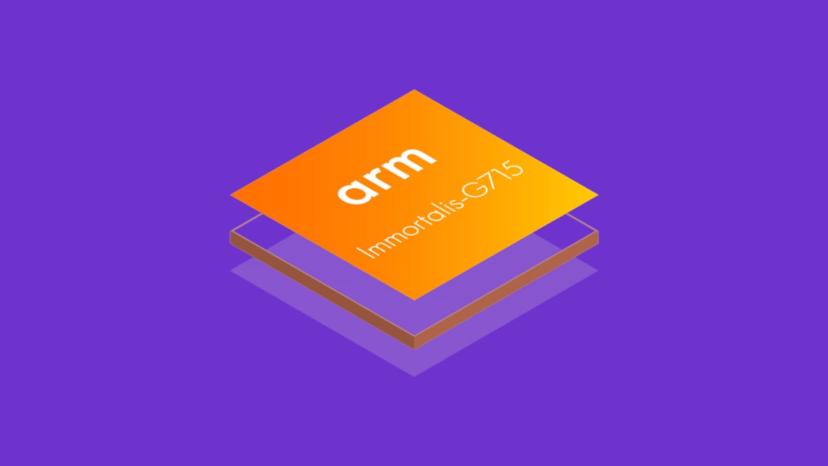 A promotional logo for the Arm Immortalis GPU, with "Immortalis-G715" written on it.