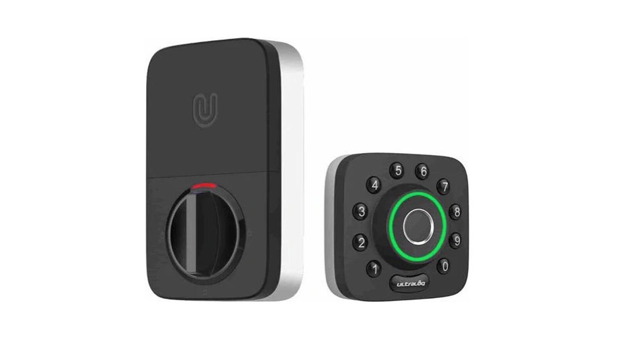The Ultraloq U-Bolt Pro smart lock with fingerprint scanner is displayed against a white background.