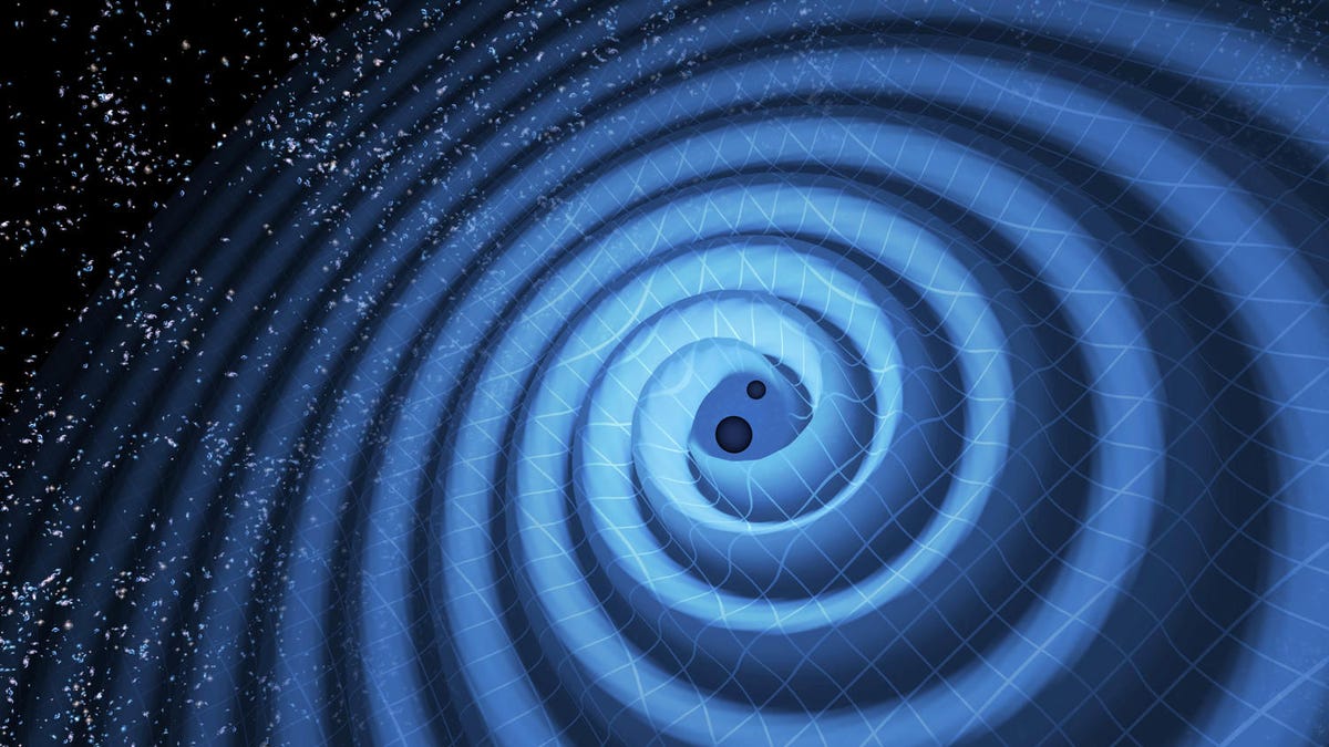 Illustration showing spiraling gravitational waves