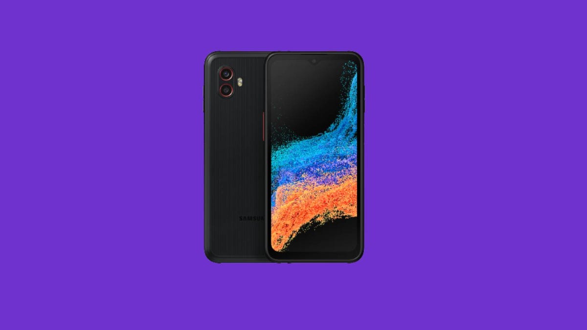 Samsung's Galaxy XCover 6 Pro against a purple background