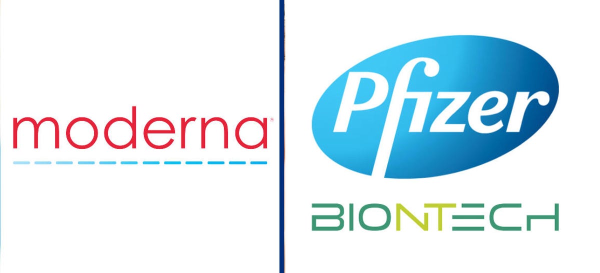 Modern and Pfizer-BioNTech logos