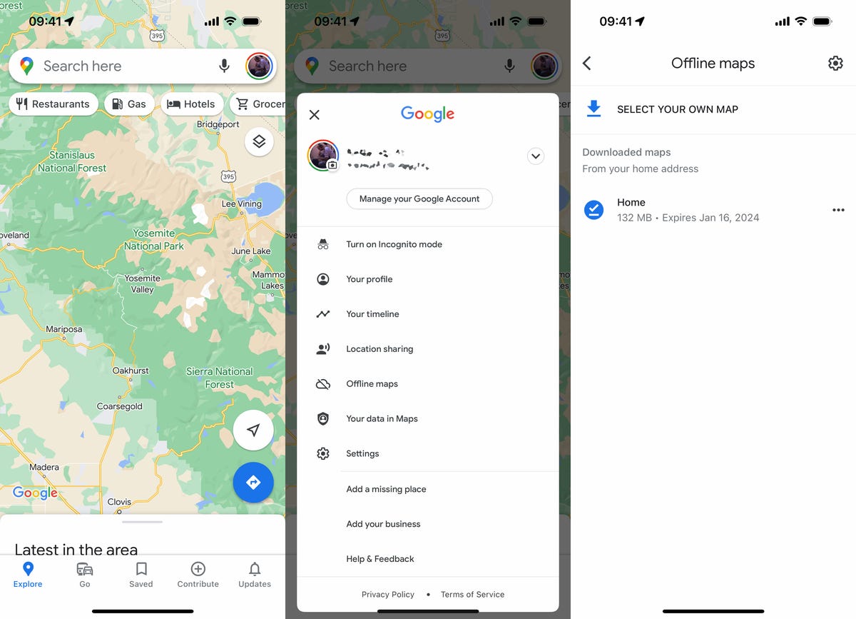 Offline maps feature of Google Maps