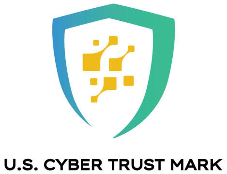 An image of the US Cyber Trust Mark in blue, yellow and green gradient