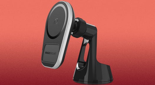 The Scosche MagicMount Pro Charge 5 works with iPhones and Android devices
