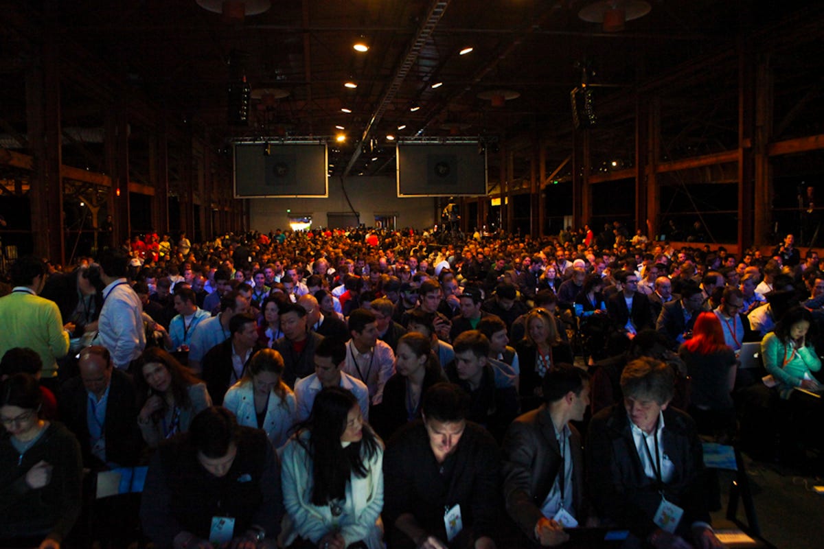 The crowd awaits Mark Zuckerberg's speech at Facebook's 2010 F8 developer conference.