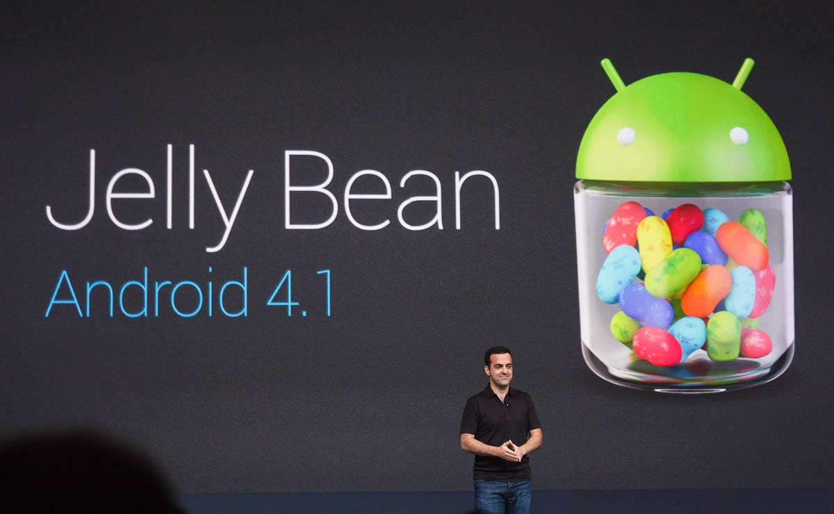 Hugo Barra, Google's director of Android product management, announces Jelly Bean at Google I/O.