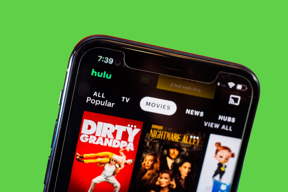 Hulu app screen on a phone showing movies you can watch