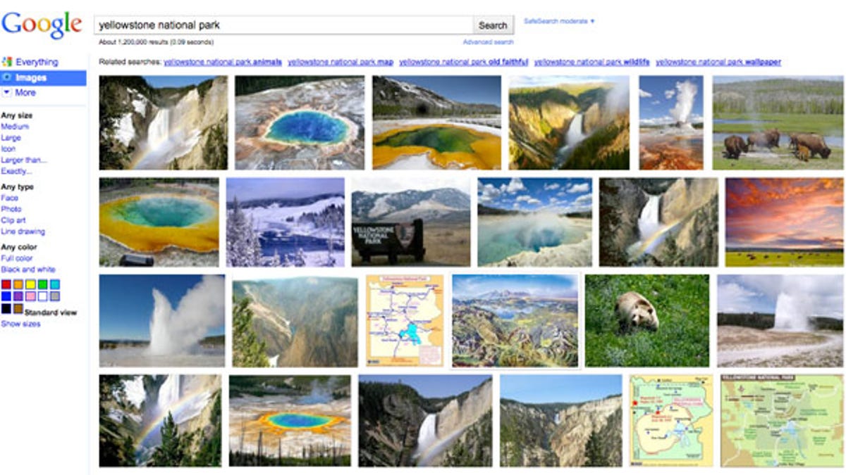 A view of Google's revamped image search results.