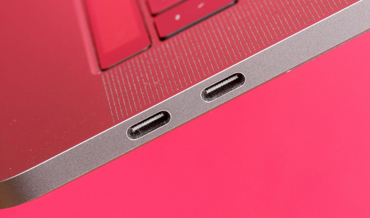 The MacBook Pro has combination USB-C and Thunderbolt ports.