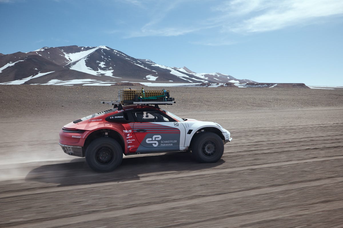 Modified Porsche 911 climbing a volcano
