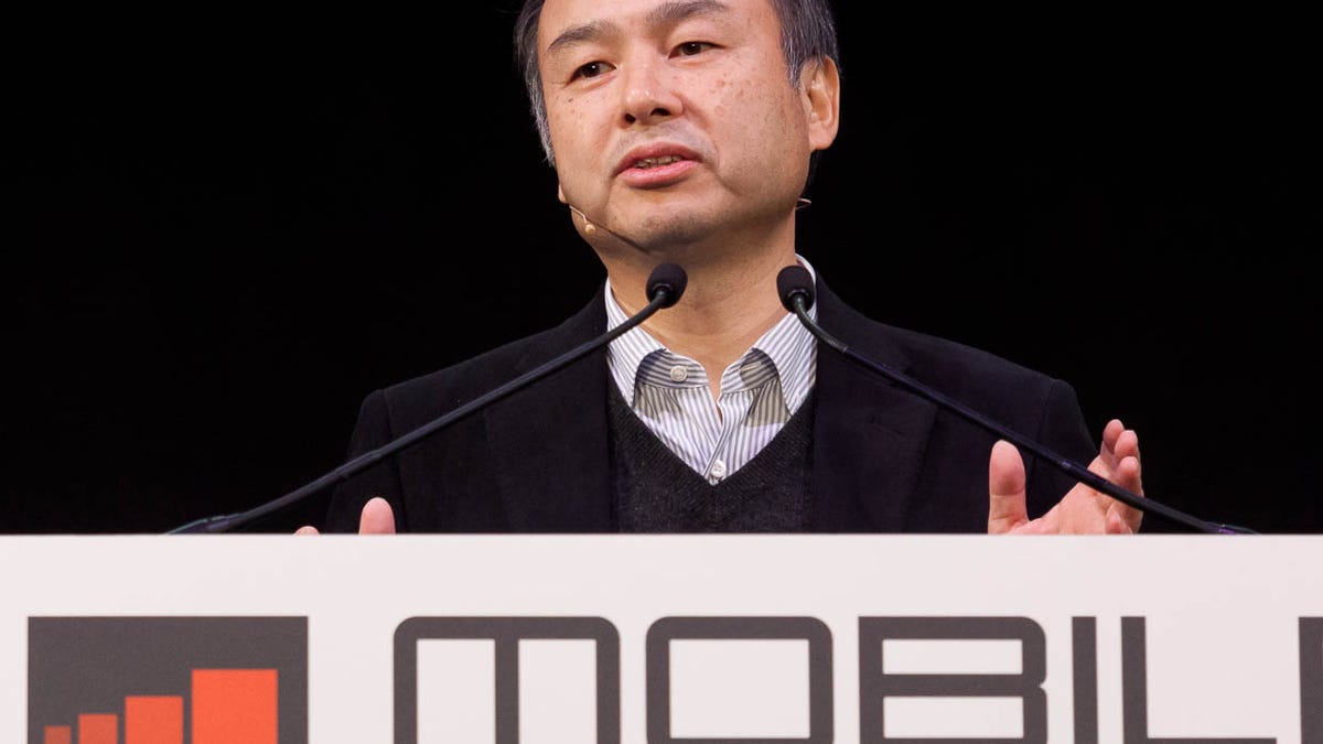 Softbank CEO Masayoshi Son speaking at Mobile World Congress in Barcelona in February 2011.
