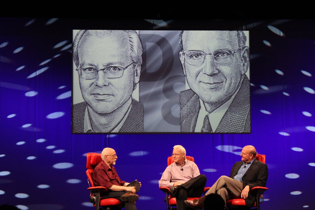 Walt Mossberg, Ray Ozzie, and Steve Ballmer at the D: All Things Digital conference.