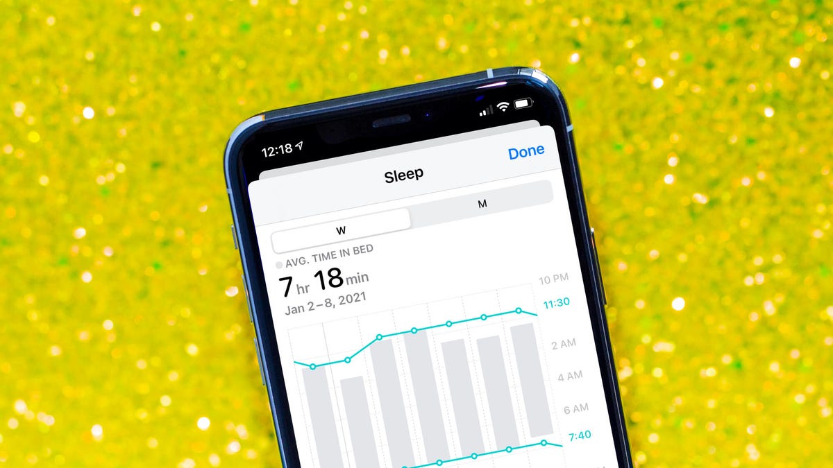 A phone displaying a sleep data chart.