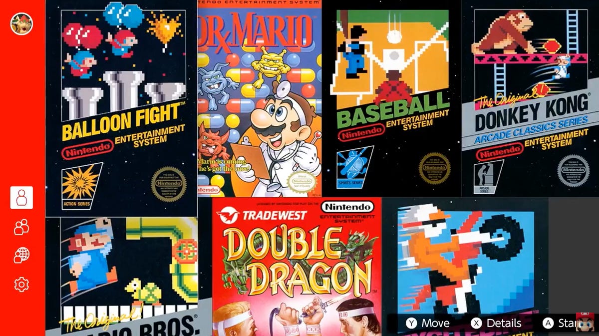A screenshot of the retro games available on the switch