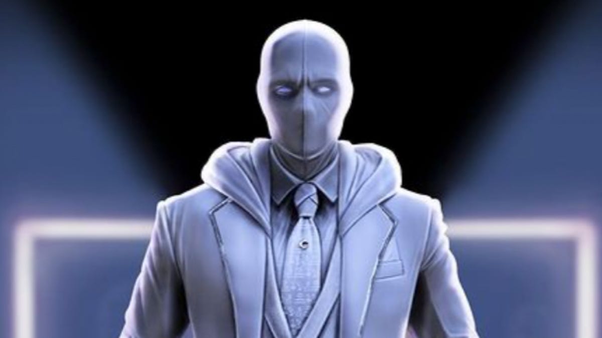 Alternate costume for Mr. Knight, with a hood attached to his dress jacket