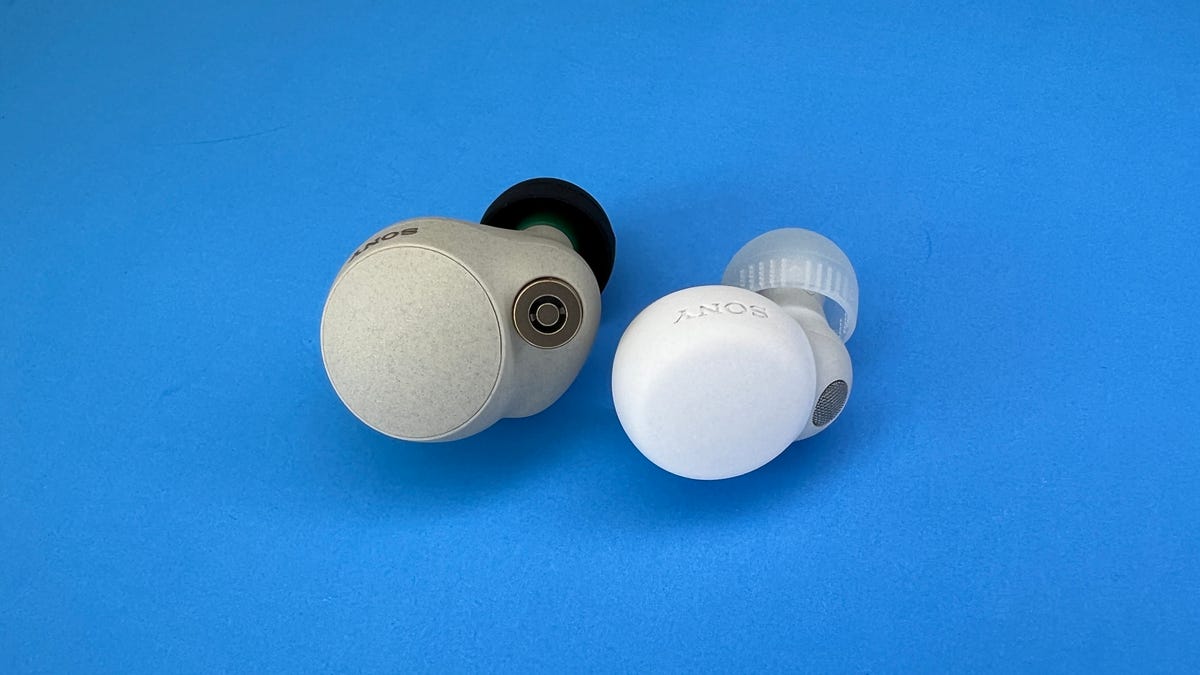 A Song WF-1000XM4 earbud beside a LinkBuds S earbud